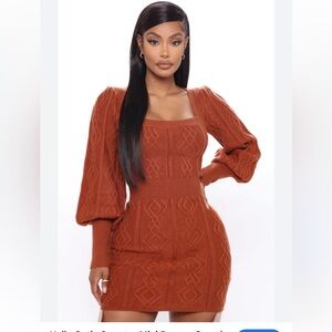 Fashion Nova “Hello Cutie” Sweater Mini Dress – Camel (Like New)